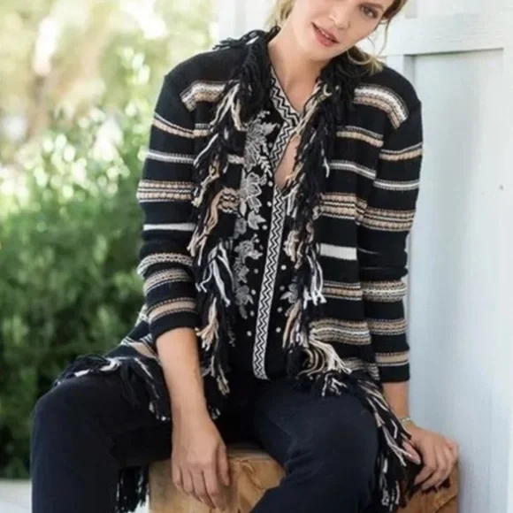 *NEW* JOHNNY WAS NWT ALPACA ADA FRINGED CARDIGAN - Picture 1 of 10
